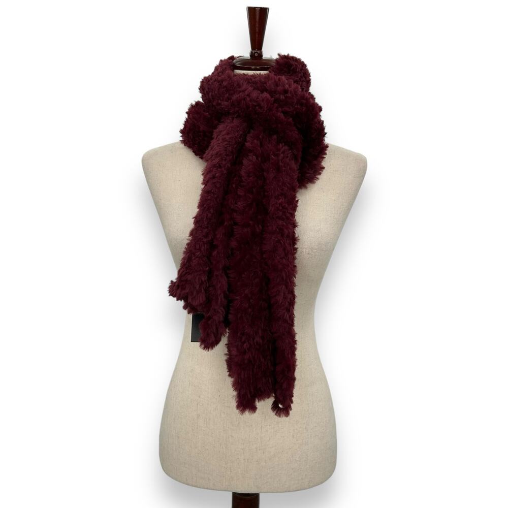 NEW INC International Concepts Red Fluffy Faux Fur Scarf Maroon Burgundy  Macy - Picture 10 of 16